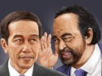 ilustrasi Surya Paloh bisikin Jokowi